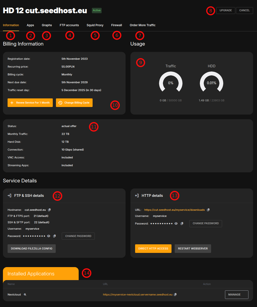 SeedHost App Hosting package management page Manage App Hosting Package