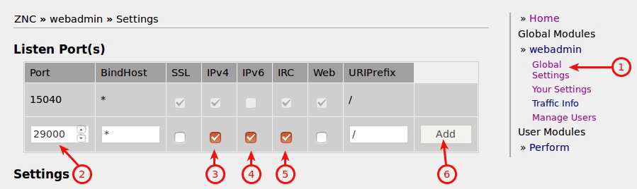 ZNC configuration